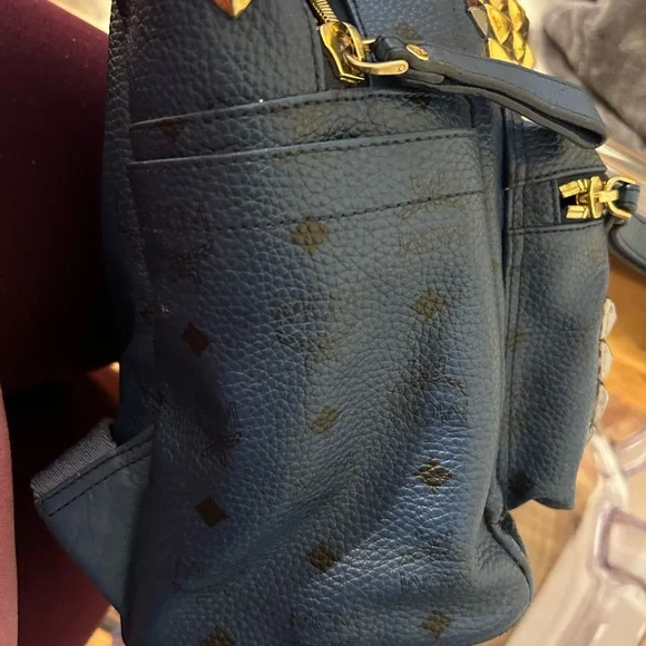 AUTHENTIC blue MCM Stark backpack with studs